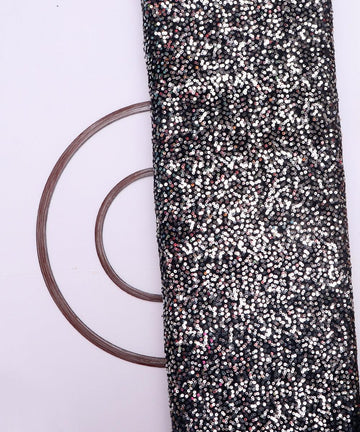 black and silver heavy sequin embroidery velvet fabric b106 5712